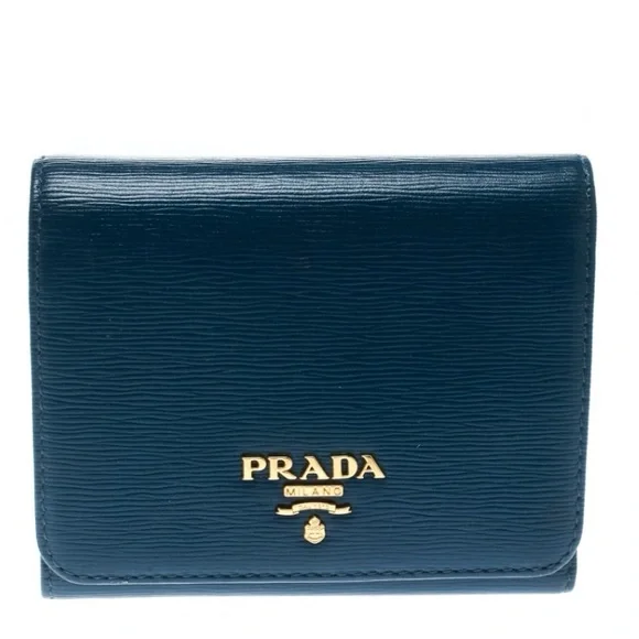 PRADA Blue Vittello Move Leather Trifold Wallet - Picture 1 of 16